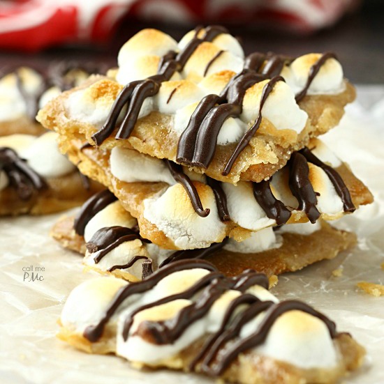 S'mores Crack Candy recipe from callmepmc.com classic toffee candy is kicked up with favorite Smores toppings