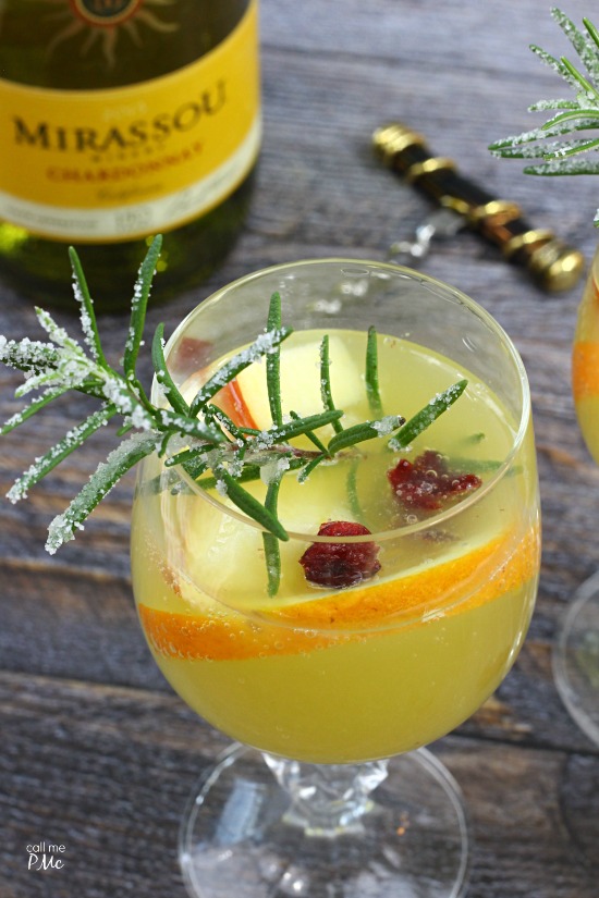 White Sangria Sparkler. Mirassou chardonnay kicks up this white wine sangria |content for 21+ #MirassouHoliday AD cocktail