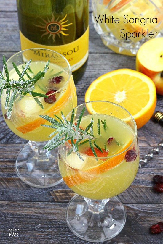 White Sangria Sparkler. Mirassou chardonnay kicks up this white wine sangria |content for 21+ #MirassouHoliday AD White Sangria Sparkler