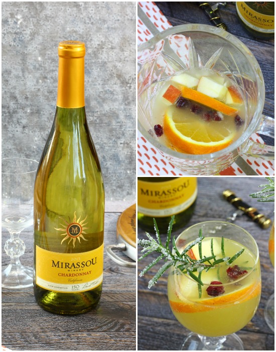 White Sangria Sparkler. Mirassou chardonnay kicks up this white wine sangria |content for 21+ #MirassouHoliday AD White Sangria Sparkler.