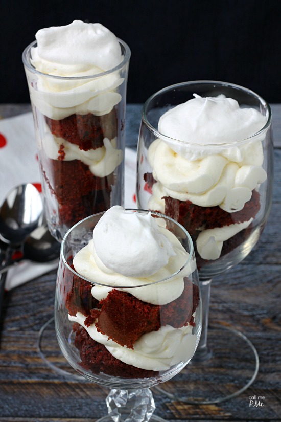 Red Velvet Parfaits Recipe turns the classic favorite into a show-stopping presentation for entertaining. #recipe #redvelvet #dessert Red Velvet Parfaits