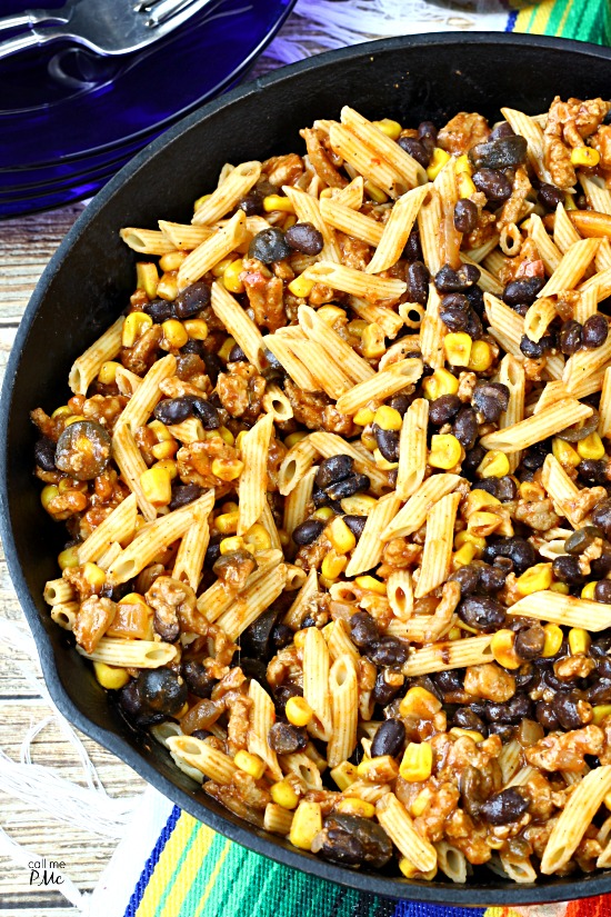 Tex Mex Skillet Pasta - 30 minute meal, easy recipe