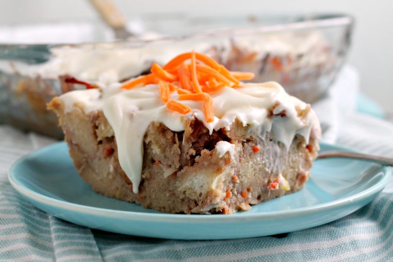 CREAM CHEESE GLAZED CARROT CAKE BREAD PUDDING RECIPE