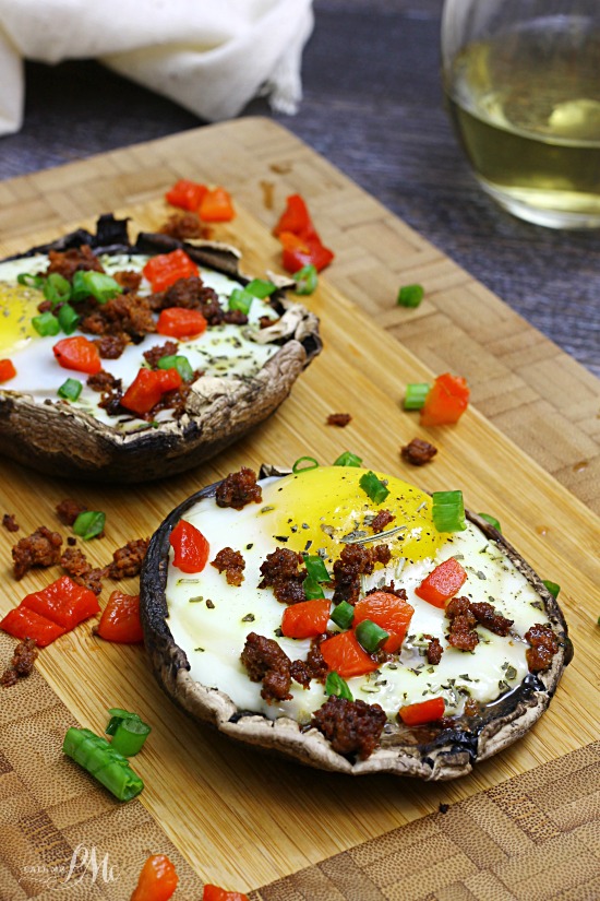 This is a very filling low cal, 30 minute meal! Paleo Stuffed Baked Eggs Portobello Mushrooms 