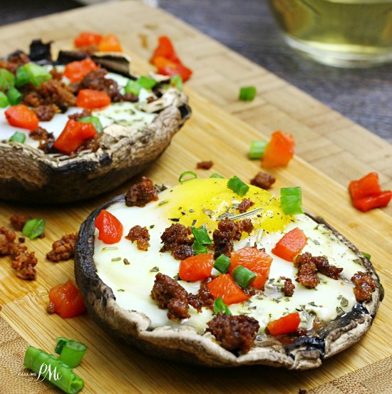 Paleo Stuffed Baked Eggs Portobello Mushrooms hearty, low calorie, 30 minute recipe