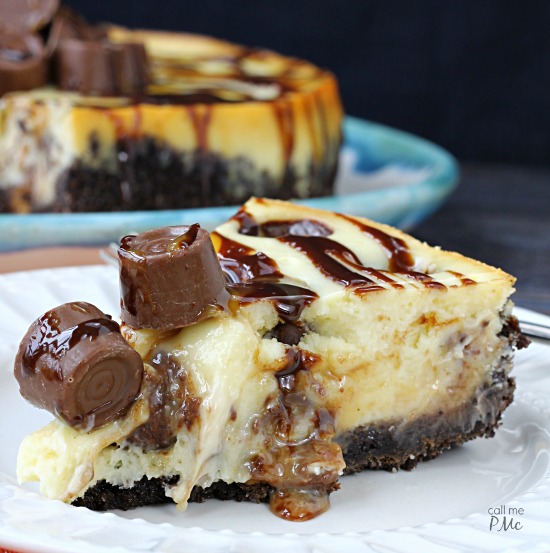 Rolo Cheesecake Recipe with chocolate cookie crust, easy dessert recipe