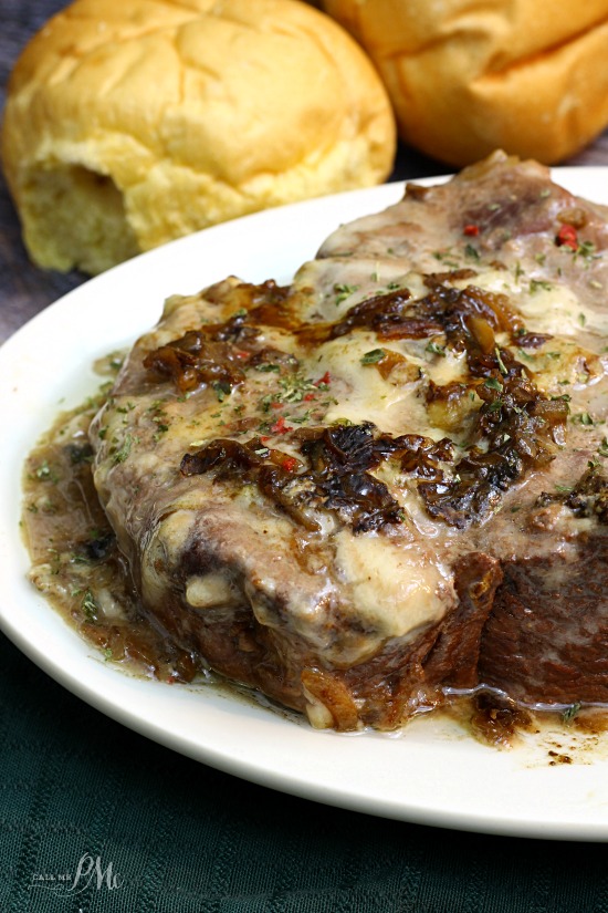 3 Ingredient Slow Cooker Pot Roast - seriously, 3 ingredients and less than 2 minutes prep time and dinner will be slow cooked for you. crock pot pot roast on a white serving platter.