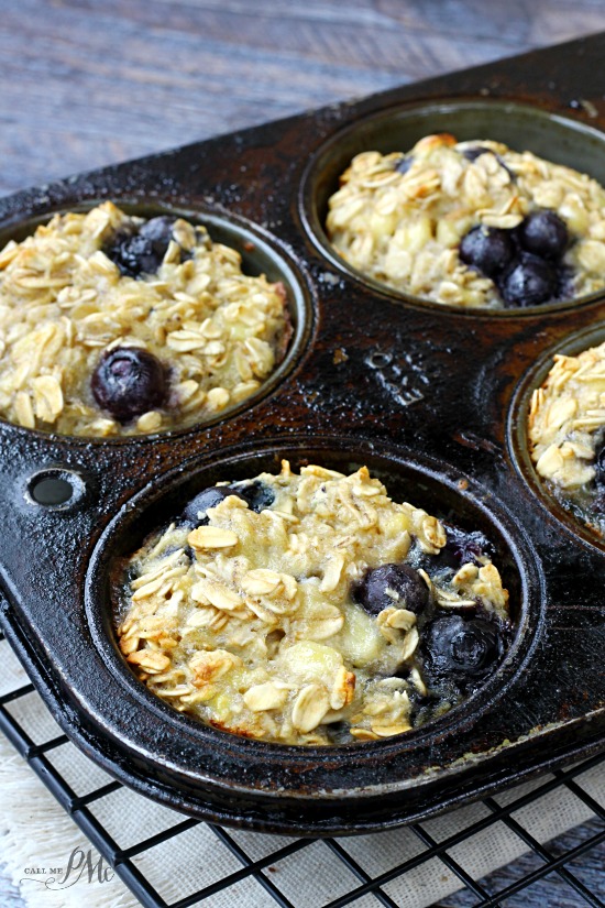 blueberries and oats breakfast cups in a muffin tin.
