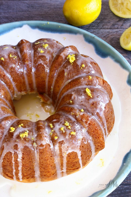 Lemon cake mix dessert on a white platter.