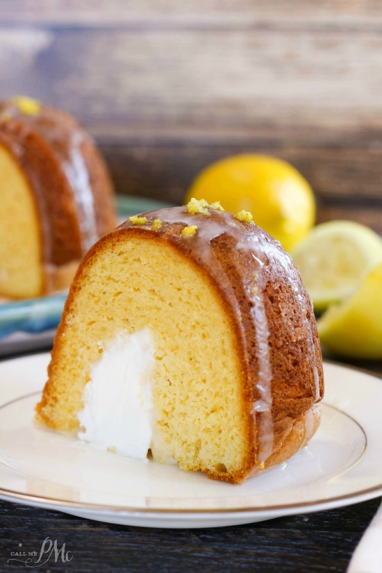 Slice of lemon cake with cream cheese filling