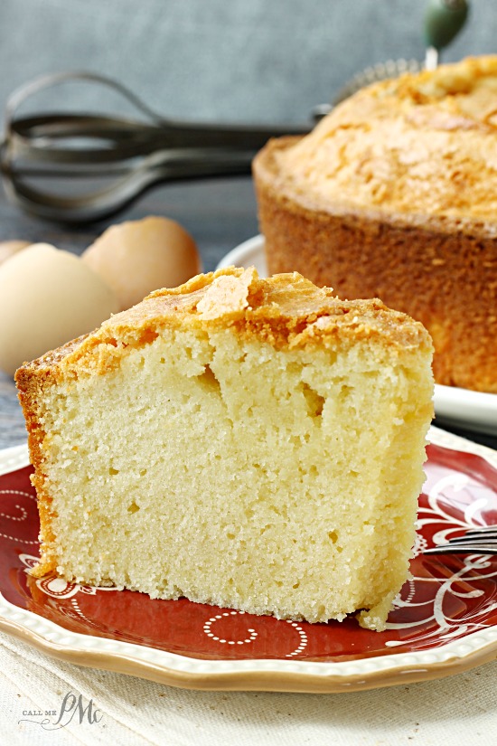 Recipe for Whipping Cream Pound Cake from callmepmc.com slice of cake on plate.