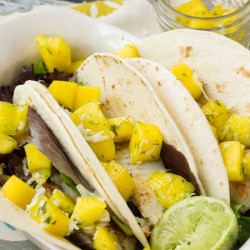 Fish Tacos with Mango Lime Coconut Salsa