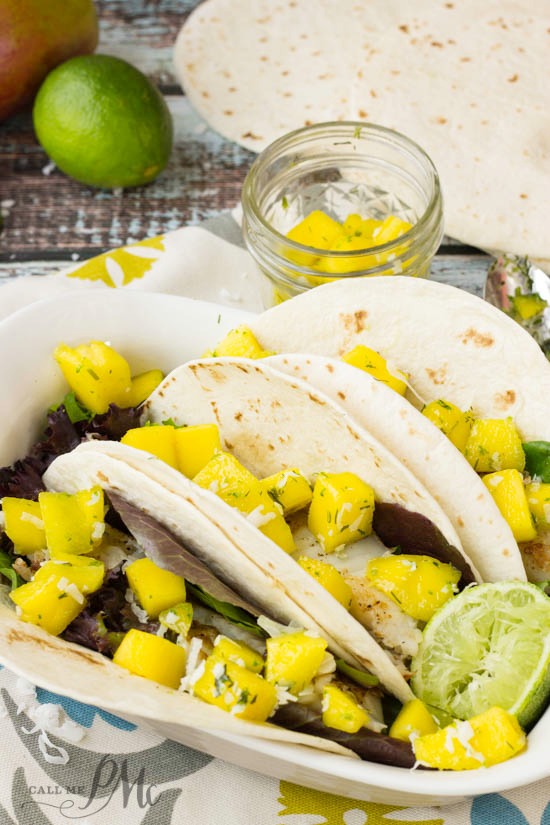 Bright and fresh, Fish Tacos with Mango Coconut Lime Salsa is an easy weekday dinner that you can have ready in less than 30 minutes!