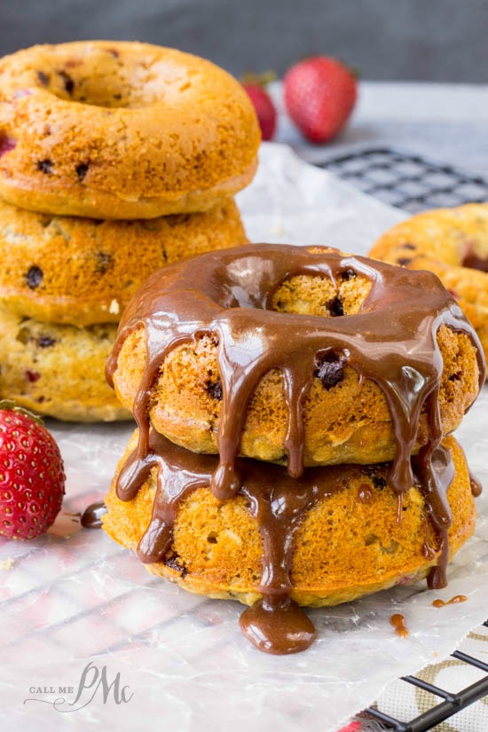 Chocolate Glazed Strawberry Chocolate Chip Donuts