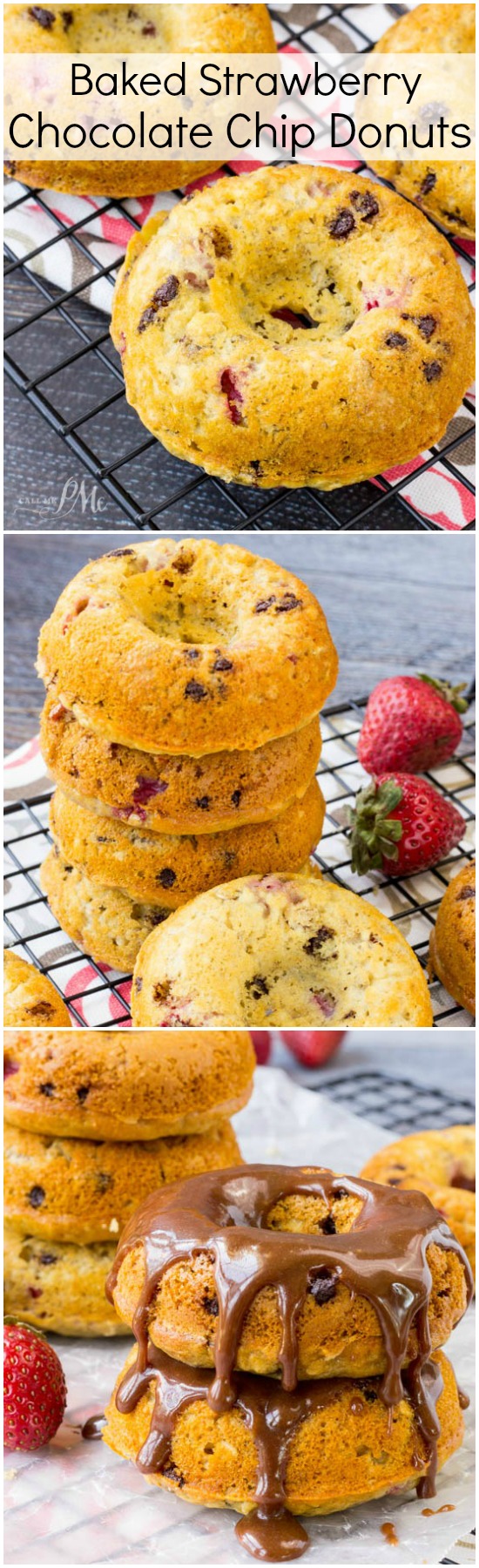 chocolate glazed strawberry chocolate chip donuts