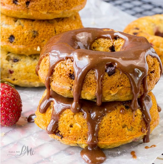 Chocolate Glazed Strawberry Chocolate Chip Donuts