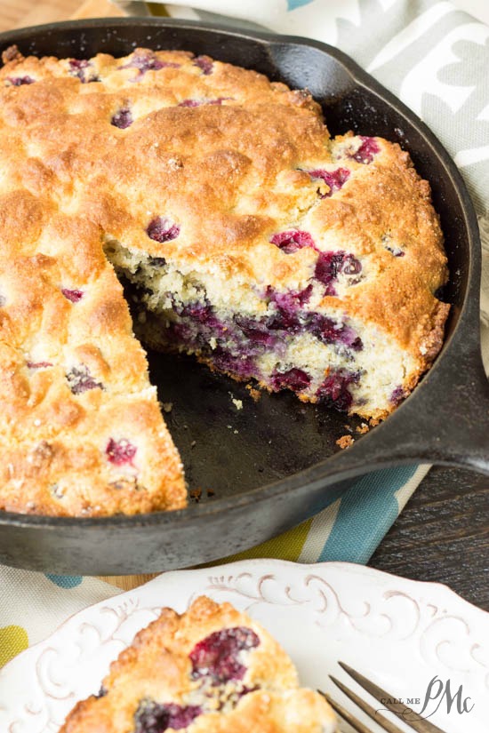 Homemade Blueberry Buttermilk Cornbread is loaded with fresh, sweet blueberries. Comfort food at its' best, this homemade cornbread recipe makes a perfect snack, side dish or dessert topped with vanilla ice cream.