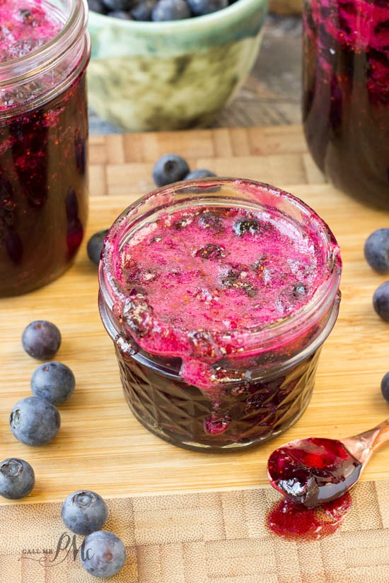 blueberry jalapeno jam in a canning jar.