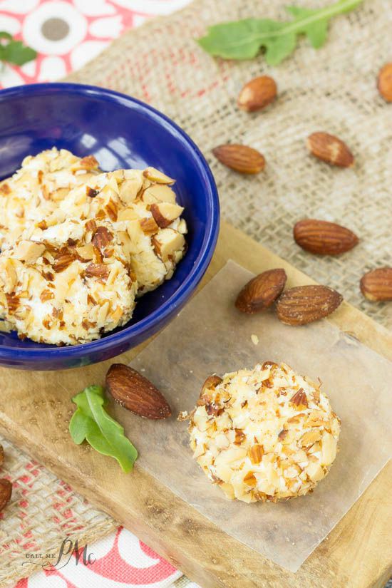 crushed almonds in a bowl with goat cheese.