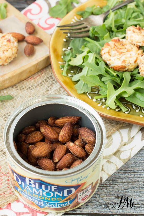 Almond Crusted Goat Cheese next to a can of Blue Diamond almonds.