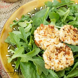 almond crusted goat cheese appetizer on a plate.