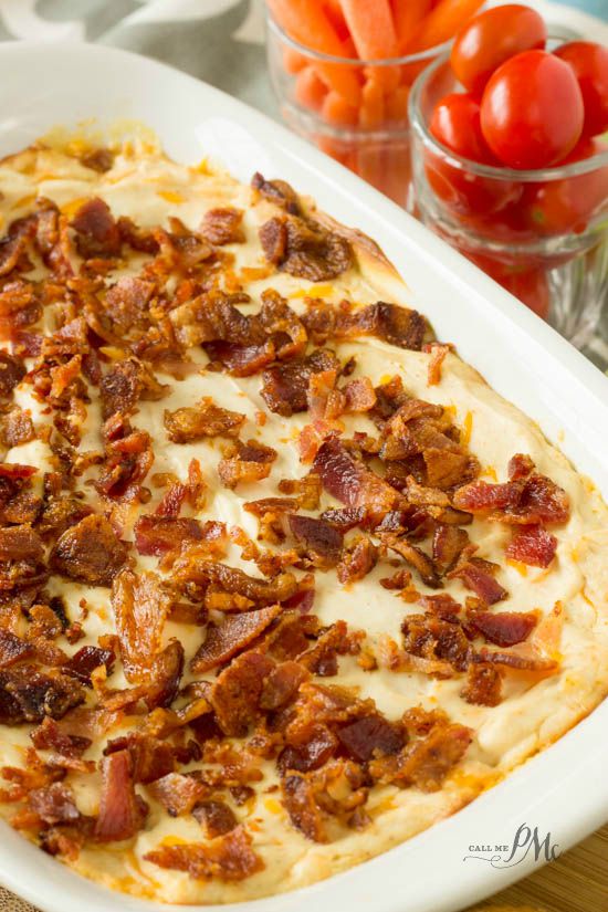 Creamy Hot Bacon Cheesy Dip Recipe is made with cream cheese, your favorite cheddar, tangy Greek yogurt and crispy bacon. This is always a favorite dip recipe and I recommend doubling the recipe! Hot Bacon Cheesy Dip Recipe