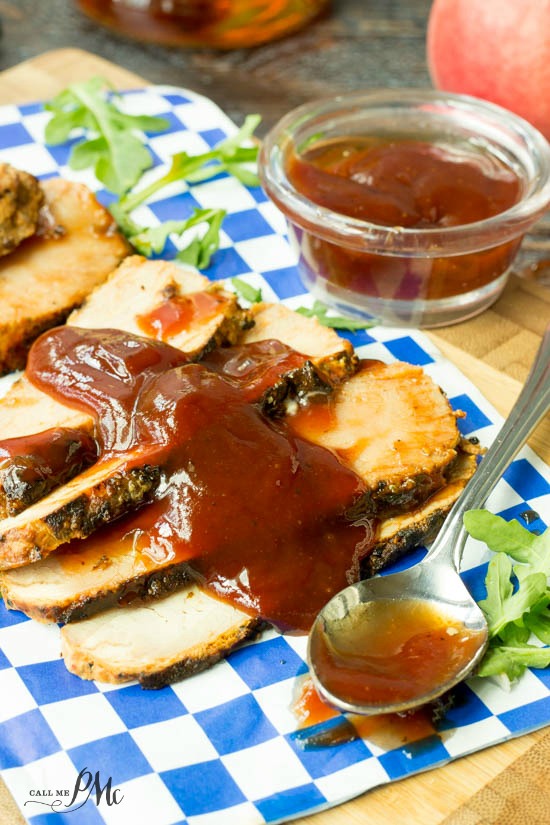 Pork Tenderloin Sliders with Bourbon Peach BBQ Sauce are stacked high with tender pork, creamy slaw and tangy, sweet Peach BBQ Sauce that's been spiked with bourbon. Pork tenderloin slices with bbq sauce