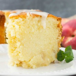 Two Step Fresh Peach Pound Cake Recipe is rich, moist and full of fresh, sweet peaches.
