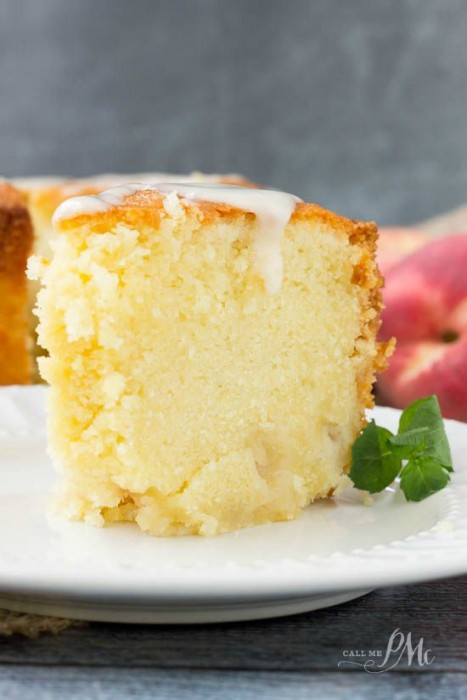 Two Step Fresh Peach Pound Cake Recipe is rich, moist and full of fresh, sweet peaches.