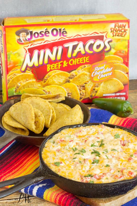 Baked Tex-Mex Pimiento Cheese Dip Recipe great for tailgating and parties! Mini Tex-Mex tacos cooked in a skillet. Keywords: Mini, Tex-Mex.