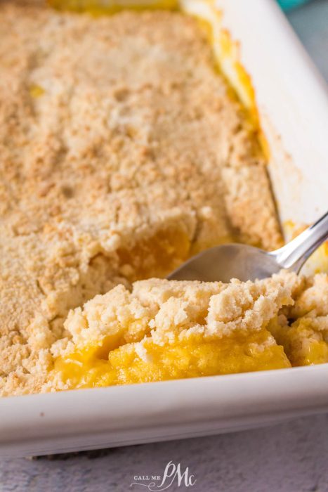 3 Ingredient Cake Mix Dump Peach Cobbler, yes, just 3 ingredients plus one hour and you can be enjoying this cobbler today!