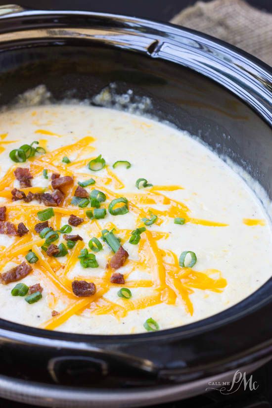 Hash Brown Slow Cooker Potato Soup recipe food in slow cooker