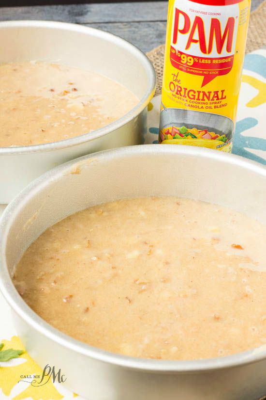 Old Fashioned Banana Layer Cake raw cake batter in pans