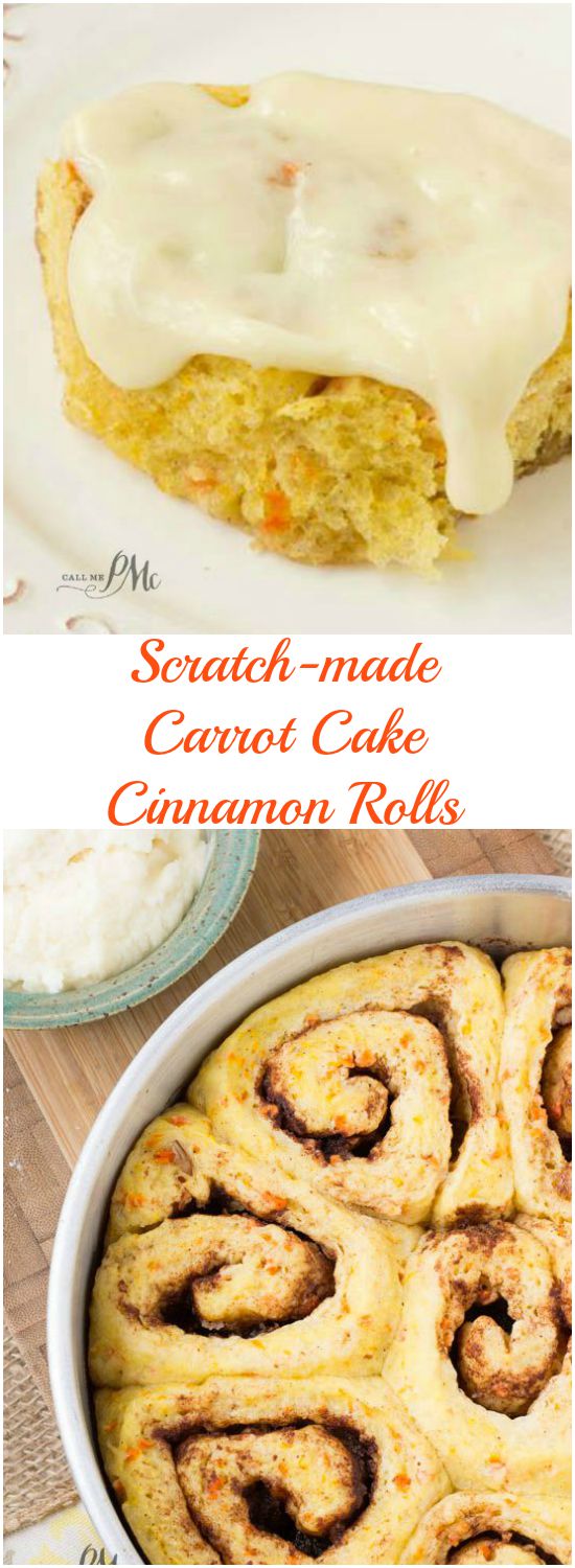 Scratch Made Carrot Cake Cinnamon Rolls with Cream Cheese Frosting recipe. Great breakfast and brunch recipe. Scratch Made Carrot Cake Cinnamon Rolls