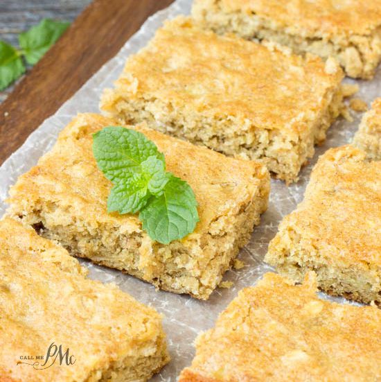 Peanut butter breakfast bars on a tray.