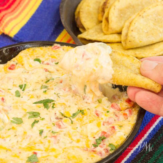 A person indulging in cheese dip with tortilla.