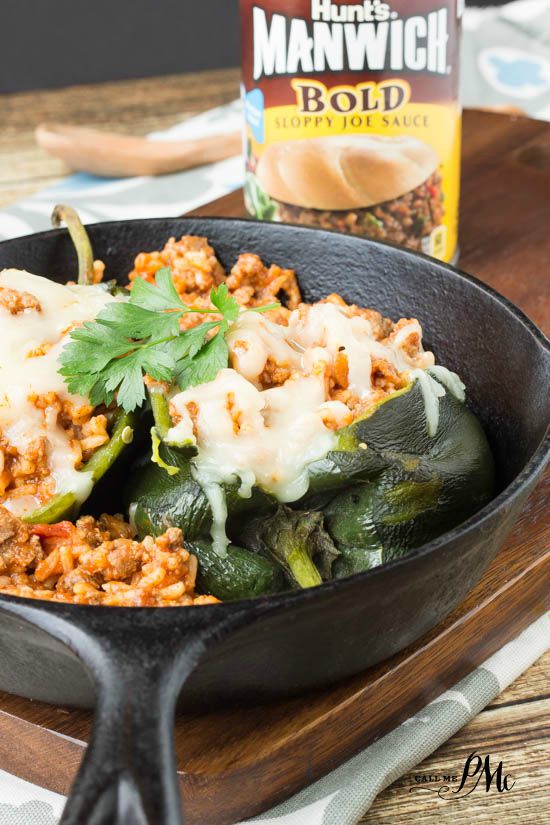 Sloppy Joe Stuffed Poblano Peppers is a 30-minute meal that's easy and inexpensive, oh yeah, and it's delicious. #ad #ManwichMonday @Manwich Sloppy Joe Stuffed Poblano Peppers