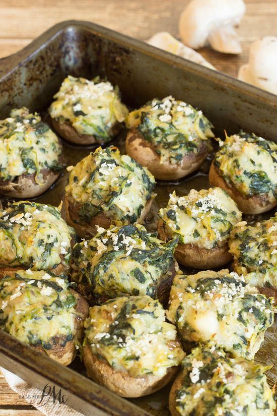 Spinach Artichoke Stuffed Mushrooms recipe #appetizer #mushrooms #spinach #veggies #meatless #recipes #easy #healthy #healthyfood #healthyrecipes #spinachartichokedip #dip #artichoke Spinach Artichoke Stuffed Mushrooms