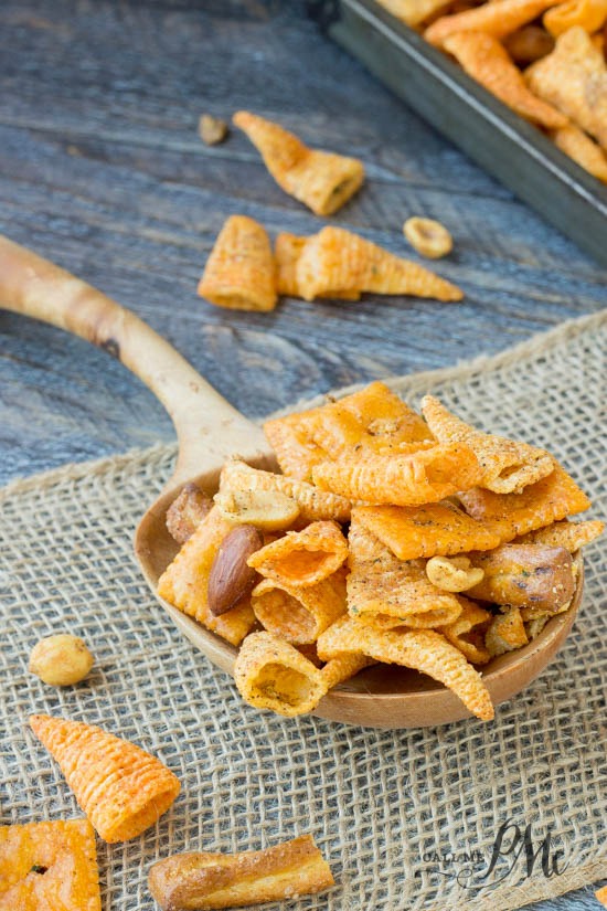 This Snack Mix is crunchy, spicy and completely irresistible. It's great for snacking on while camping and makes a great gift during the holidays. Boy Scout Snack Mix 