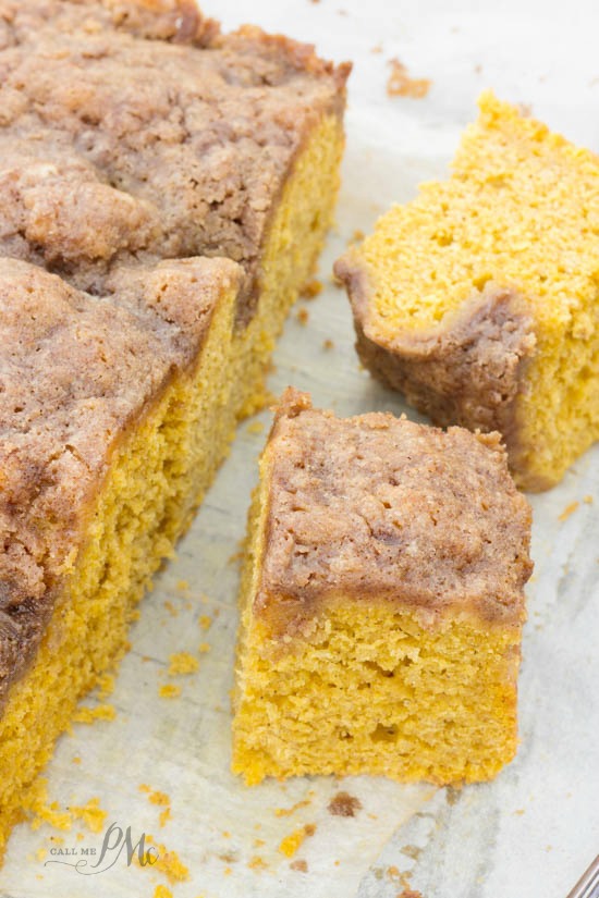 Easy Buttermilk Pumpkin Coffee Cake with Brown Sugar Streusel Recipe -Moist, pumpkin spice cake topped with a brown sugar struessel 