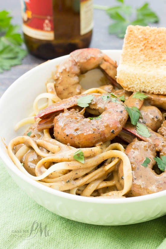 New Orleans Barbecue Shrimp pasta recipe - This isn't your typical BBQ, it's New Orleans style BBQ shrimp. New Orleans style involves a ton of butter, garlic and spices. 