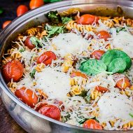 One Pan Spinach Cheese and Fire Roasted Tomato Pasta