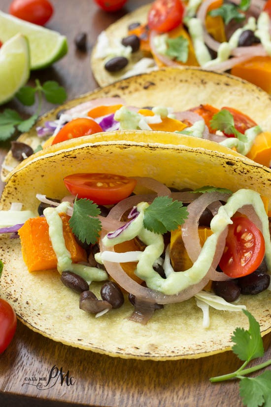 Black Bean Butternut Squash Tacos with Avocado Cream Sauce are delicious and healthy too. Black Bean Butternut Squash Tacos