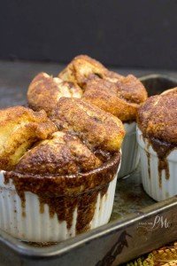 Sweet crescent roll pull apart dessert baked in a paper liner.