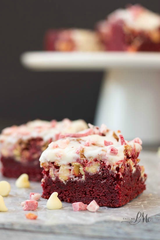 Peppermint White Chocolate Chip Red Velvet Brownies Rich recipe are rich, chewy, and dense brownies studded with peppermint and frosted with a confectioners sugar glaze. Peppermint White Chocolate Chip Red Velvet Brownies