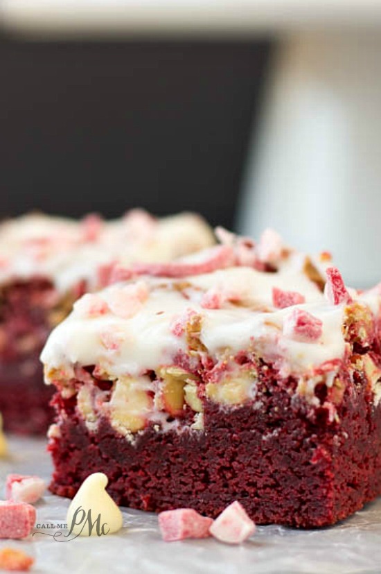 Peppermint White Chocolate Chip Red Velvet Brownies - shake up your dessert recipe selection this holiday season with these amazing, decadent brownies! 