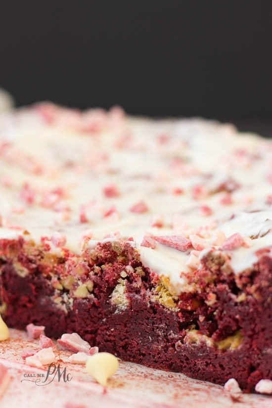 Peppermint White Chocolate Chip Red Velvet Brownies recipe, just when you think red velvent can't get any better! Soft and chewy, this brownie recipe is heaven in every bite! Perfect for potlucks and gifts! 