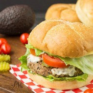 Spicy Homemade Black Bean Veggie Burger with Avocado Cream Sauce
