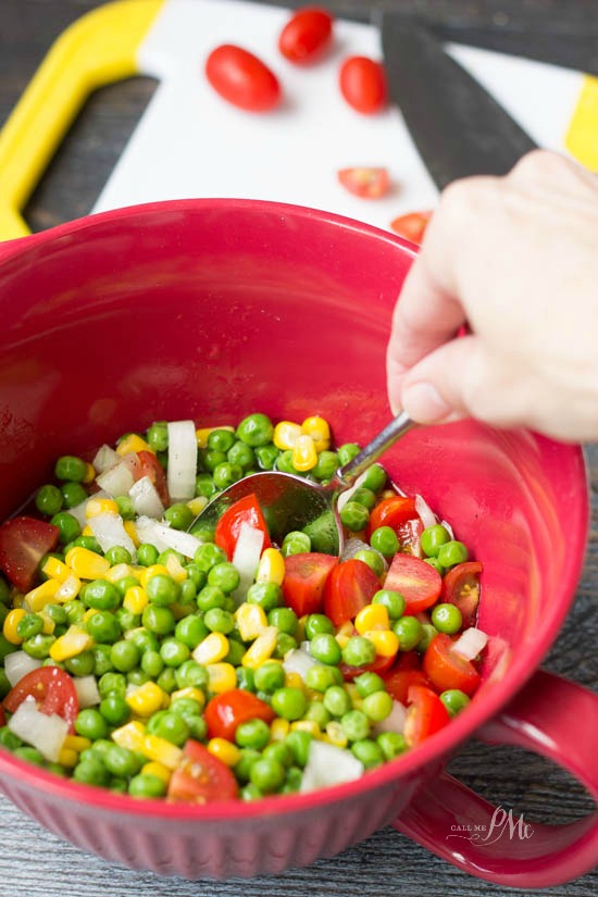 Sweet and Sour Marinated English Pea and Corn Salad recipe - this bright and zesty salad goes great with any main dish.