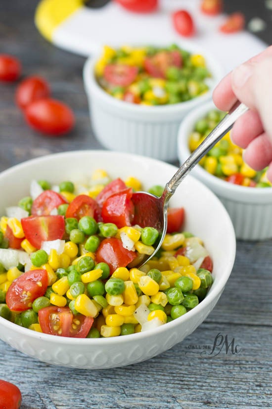 Sweet and Sour Marinated English Pea and Corn Salad recipe is a simple and delicious salad recipe that's good any time of year.